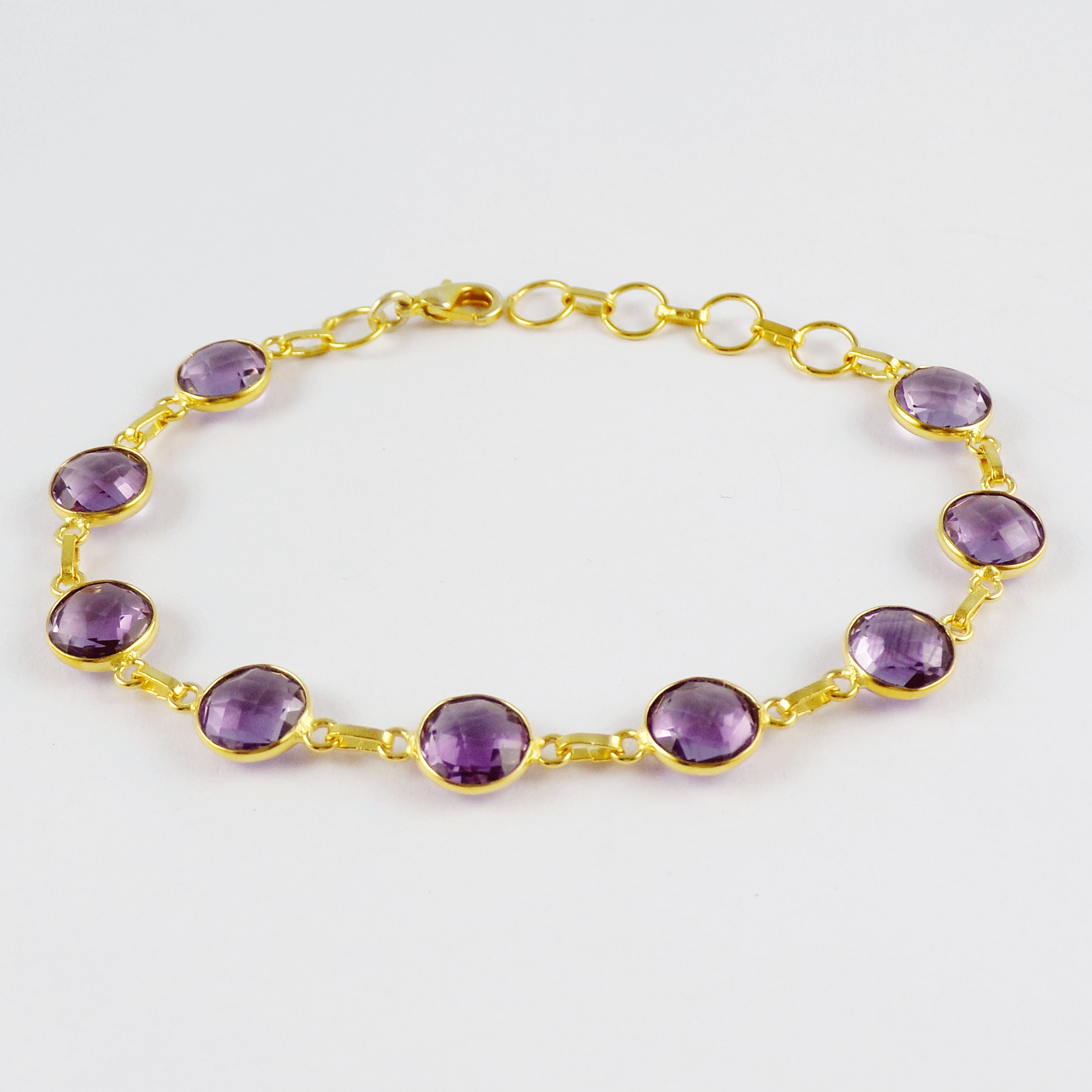 Beautiful Amethyst Brass Bracelet M - BZB998 18K Gold Plated Cut Round Shape 8x8mm Bezel Setting Brass Bracelet